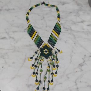 Gorgeous Native American Made Beaded Bib/Cascade Necklace